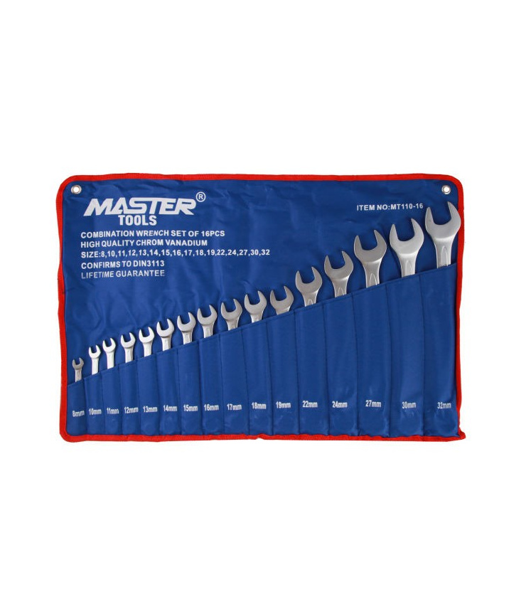 ست آچار ۱۶ عددی یک سر تخت و رینگی مستر مدل MT110-16